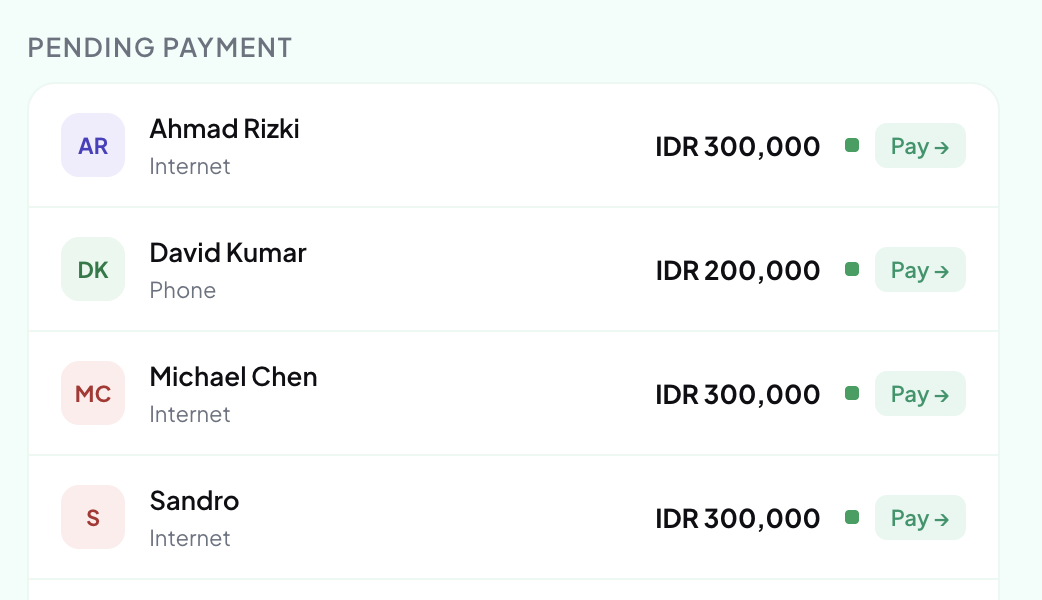 Pending payments