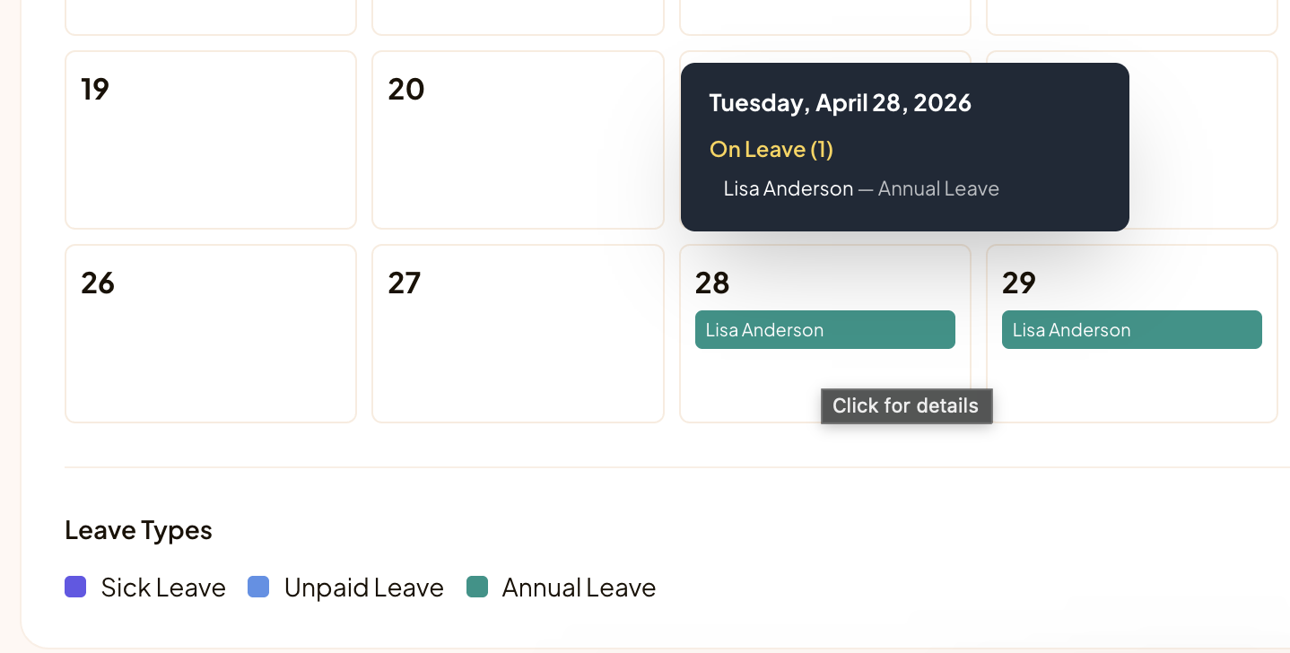 Team calendar